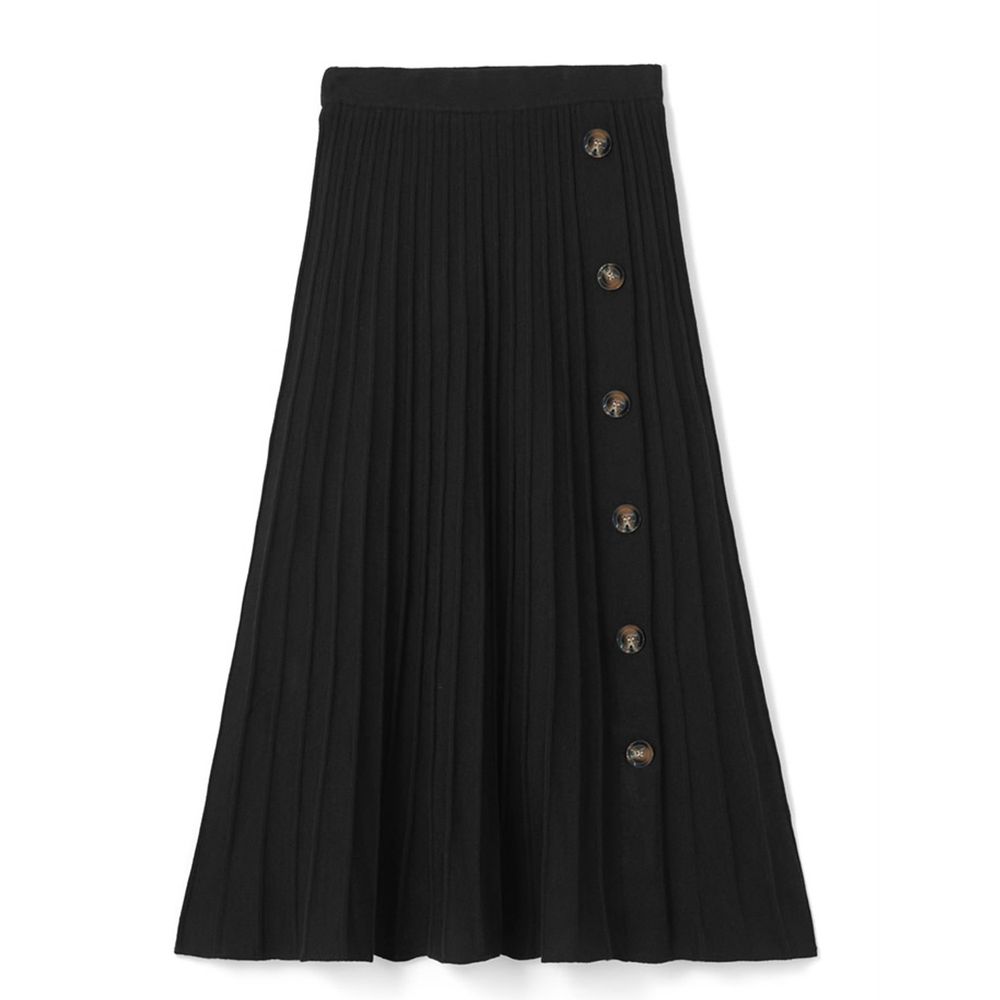 日本 GRL - 修身百褶排釦長裙-時尚黑