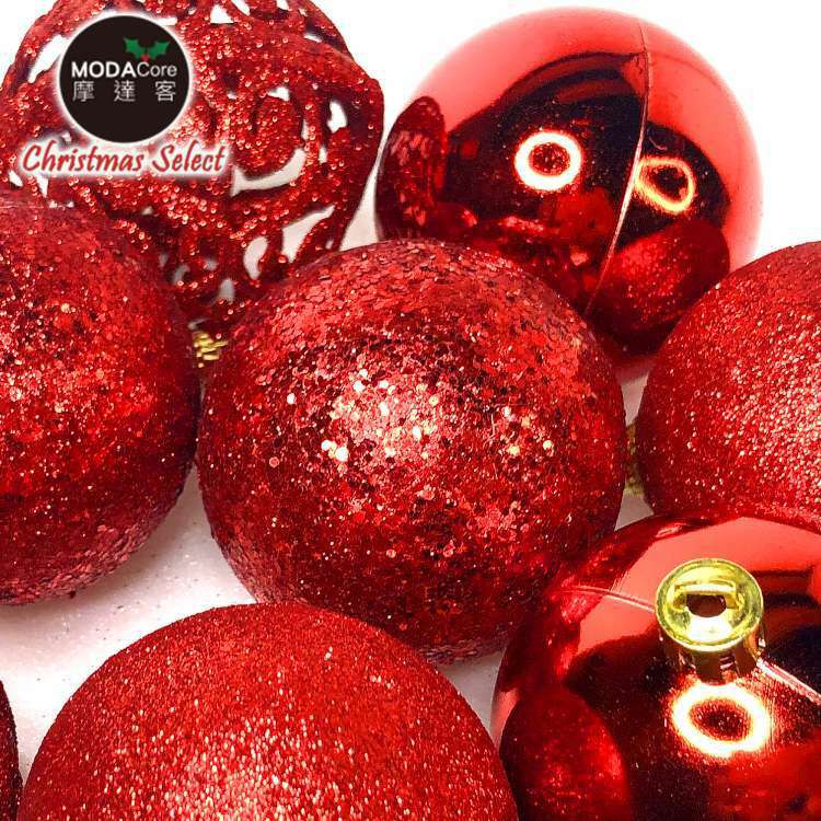 MODACore 摩達客 - 聖誕60mm(6CM)熱情紅系16入霧亮混款圓球吊飾組 | 聖誕樹裝飾球飾掛飾