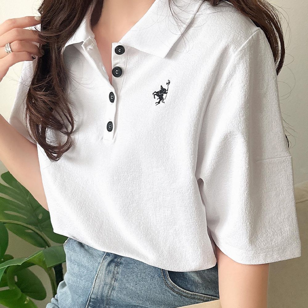 素雅經典logo刺繡短袖POLO衫-白