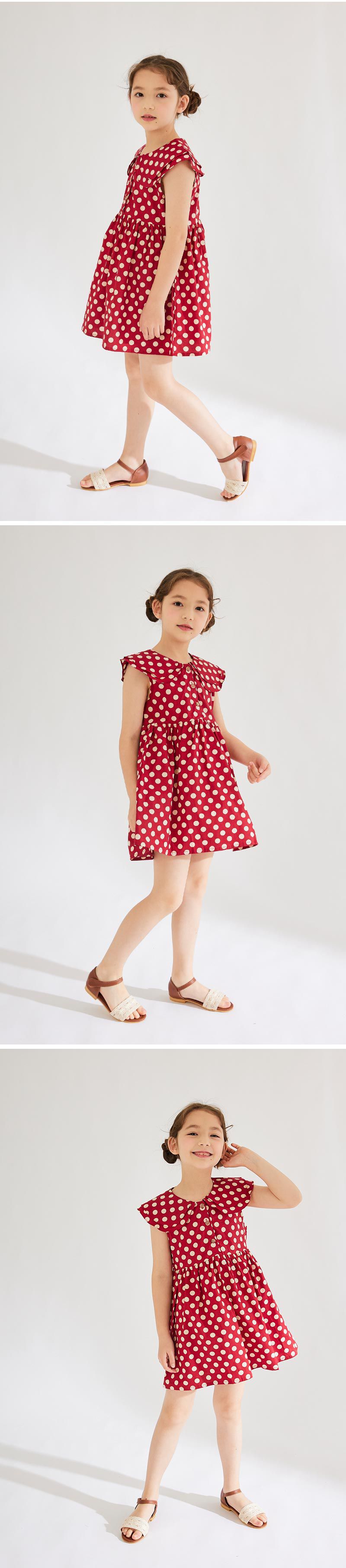 韓國 OZKIZ - 雙層翻領圓點洋裝-紅