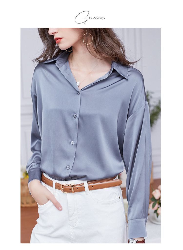 法式氣質長袖襯衫-藍色