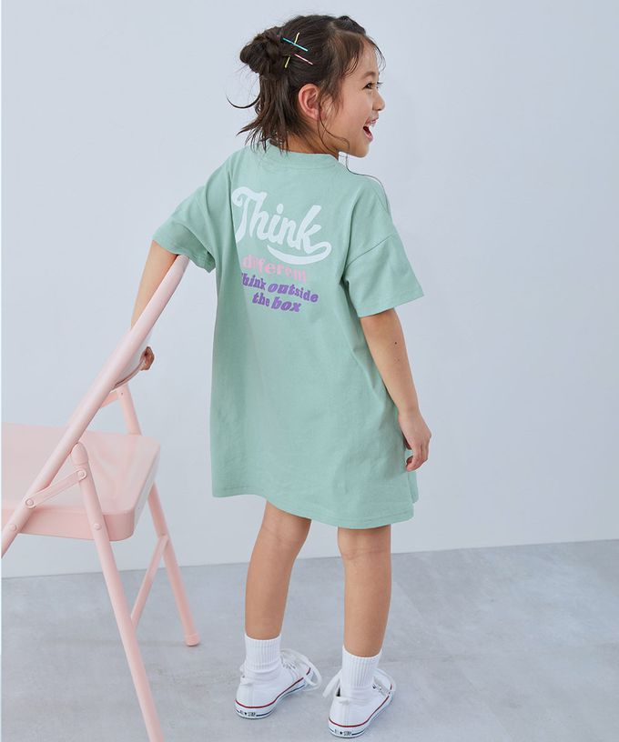 日本 devirock - 100%棉 女孩印花短袖洋裝-陽光23-墨黑