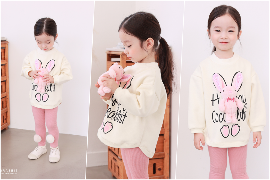 韓國 Coco rabbit - 長耳兔玩偶點綴長袖上衣-粉