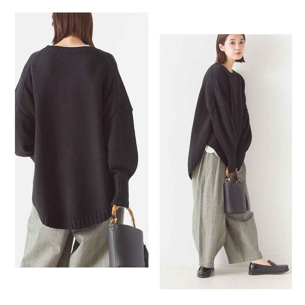 日本 OMNES - 羊毛混前短後長百搭毛衣-米杏