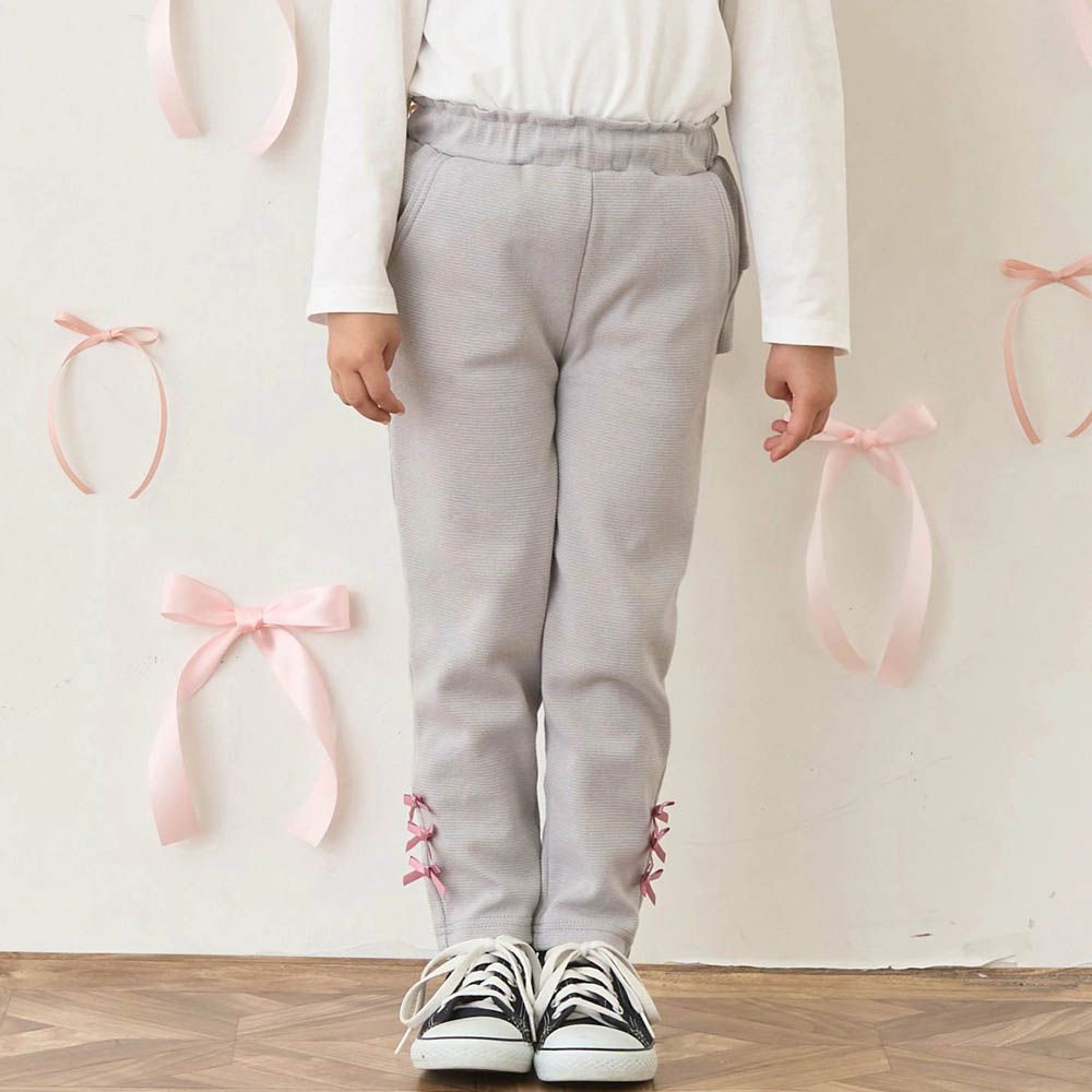 彈力荷葉屁屁蝴蝶結長褲-淺灰