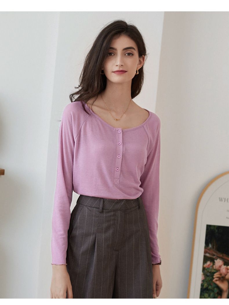 慵懶基礎長袖上衣-粉紫色