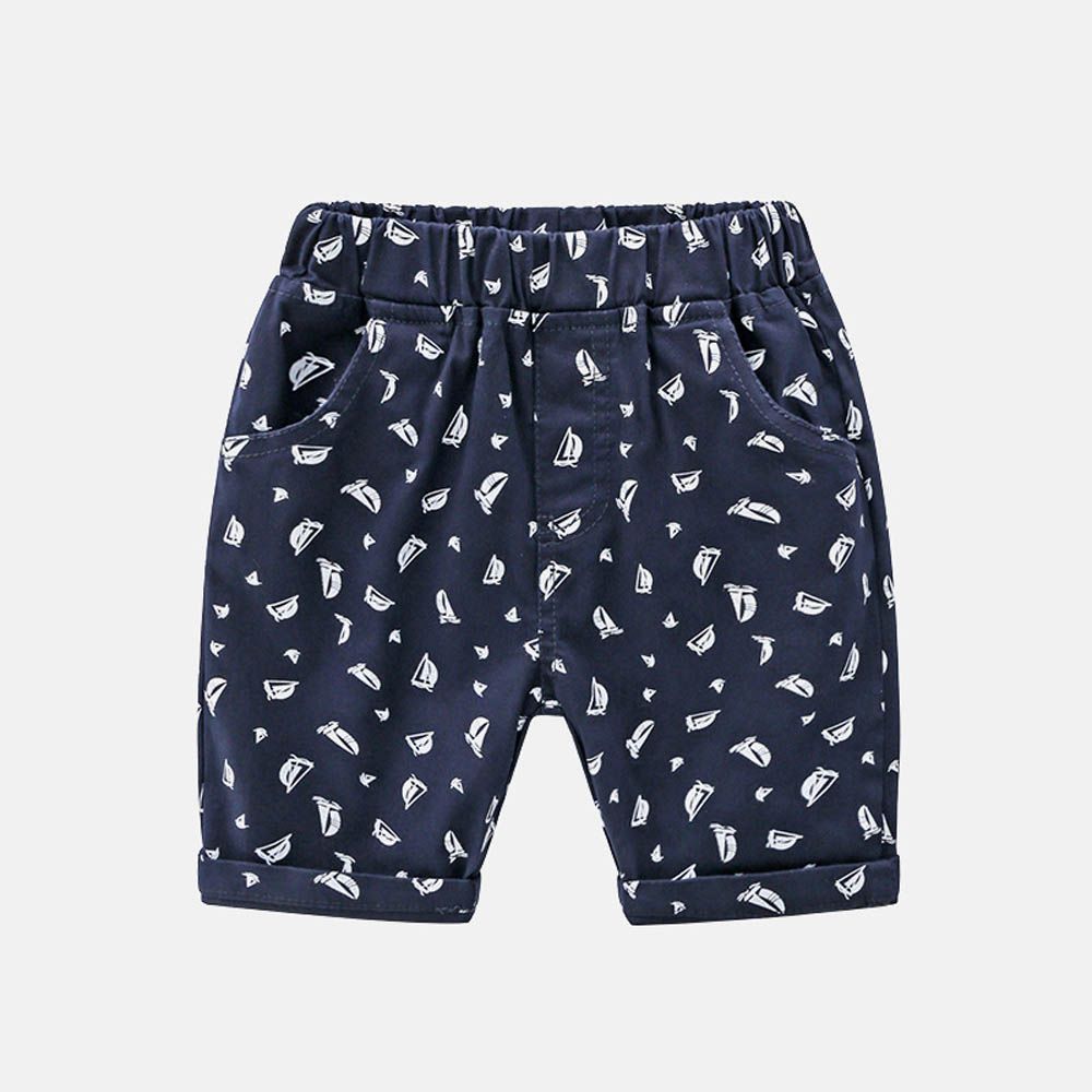 腰鬆緊休閒五分褲-帆船-藏青