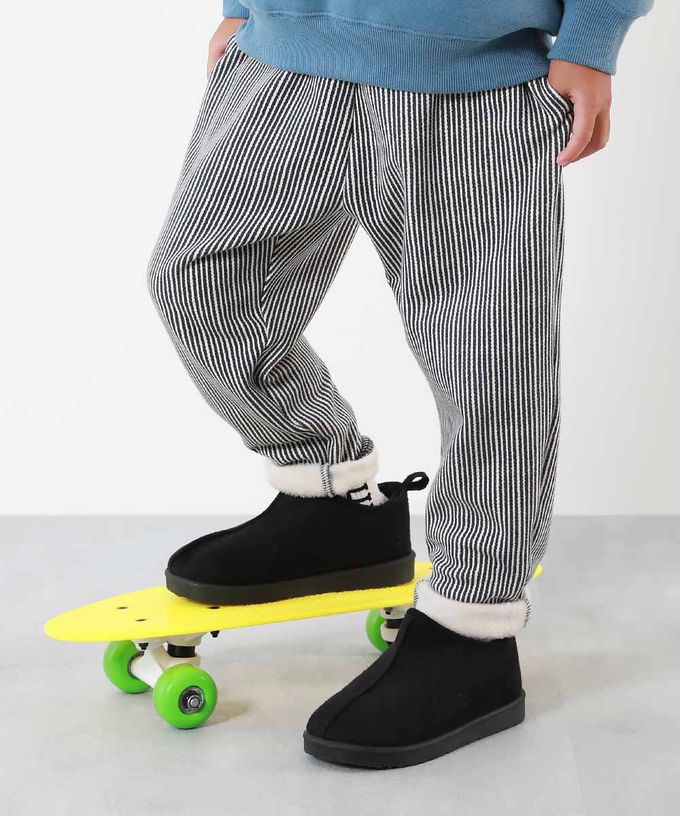 日本 devirock - RICH WARM 刷毛保暖哈倫寬鬆長褲-直條紋-炭黑