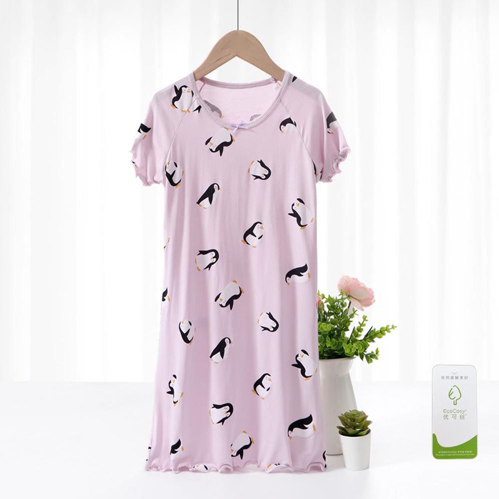 MAMDADKIDS - 莫代爾涼感短袖連身睡裙/家居服-滿滿小企鵝-紫色