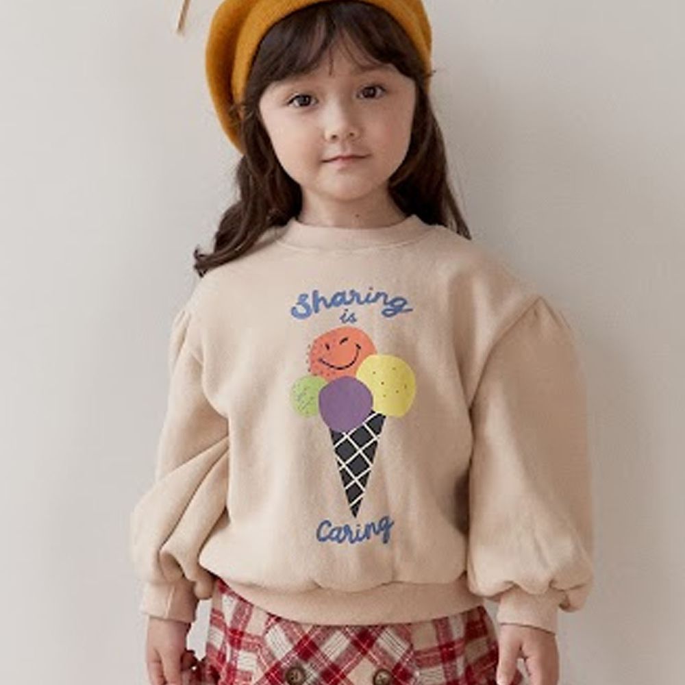 韓國 ERU - 冰淇淋印花泡泡袖T-象牙白