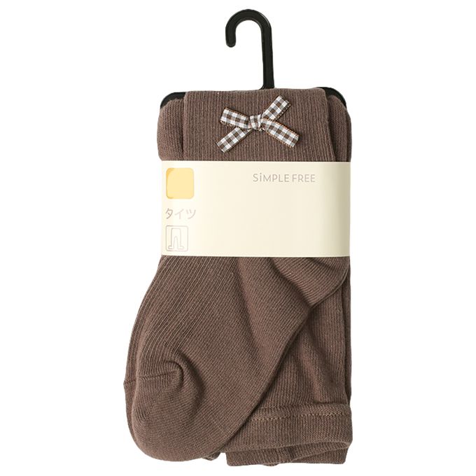 akachan honpo - 褲襪-格紋蝴蝶結-摩卡色