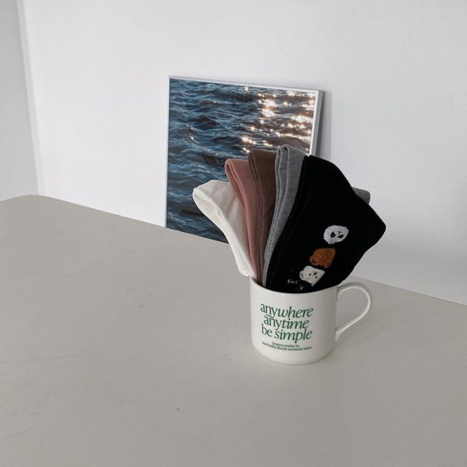 韓國Marian - 三隻毛毛熊中筒襪-棕色 (Free)