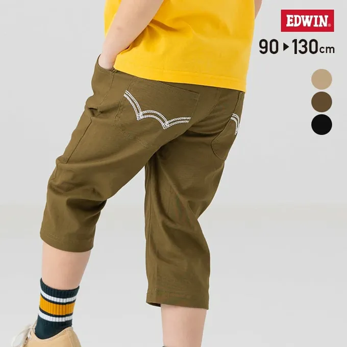 日本 Chil2 - EDWIN聯名 鬆緊彈力七分褲-logo口袋-淺卡其
