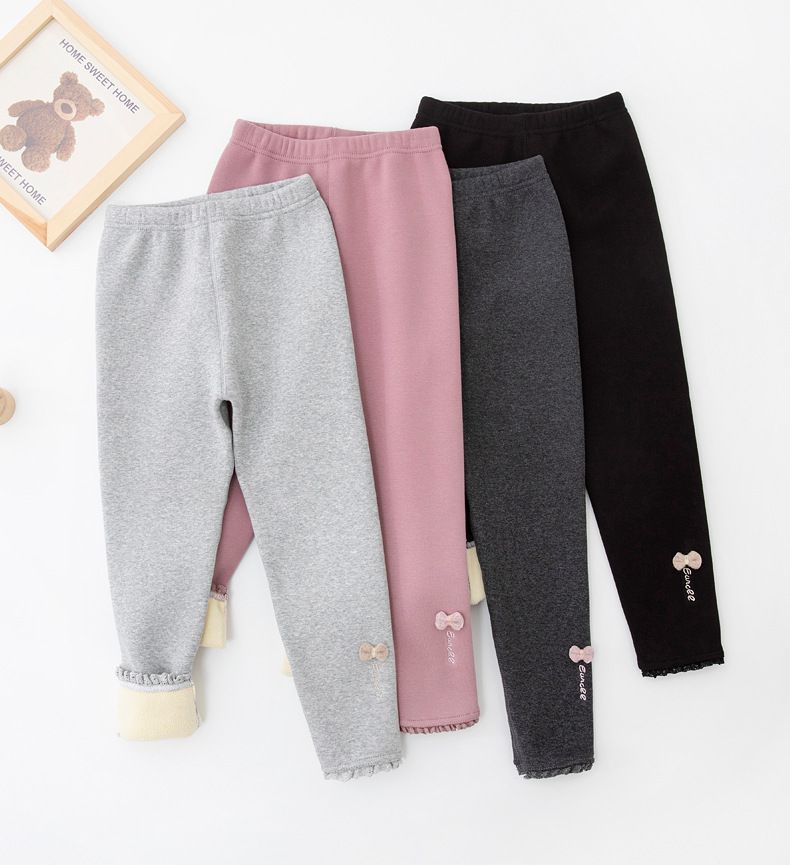 FANMOU - 加絨腰鬆緊內搭褲-蝴蝶結-黑色