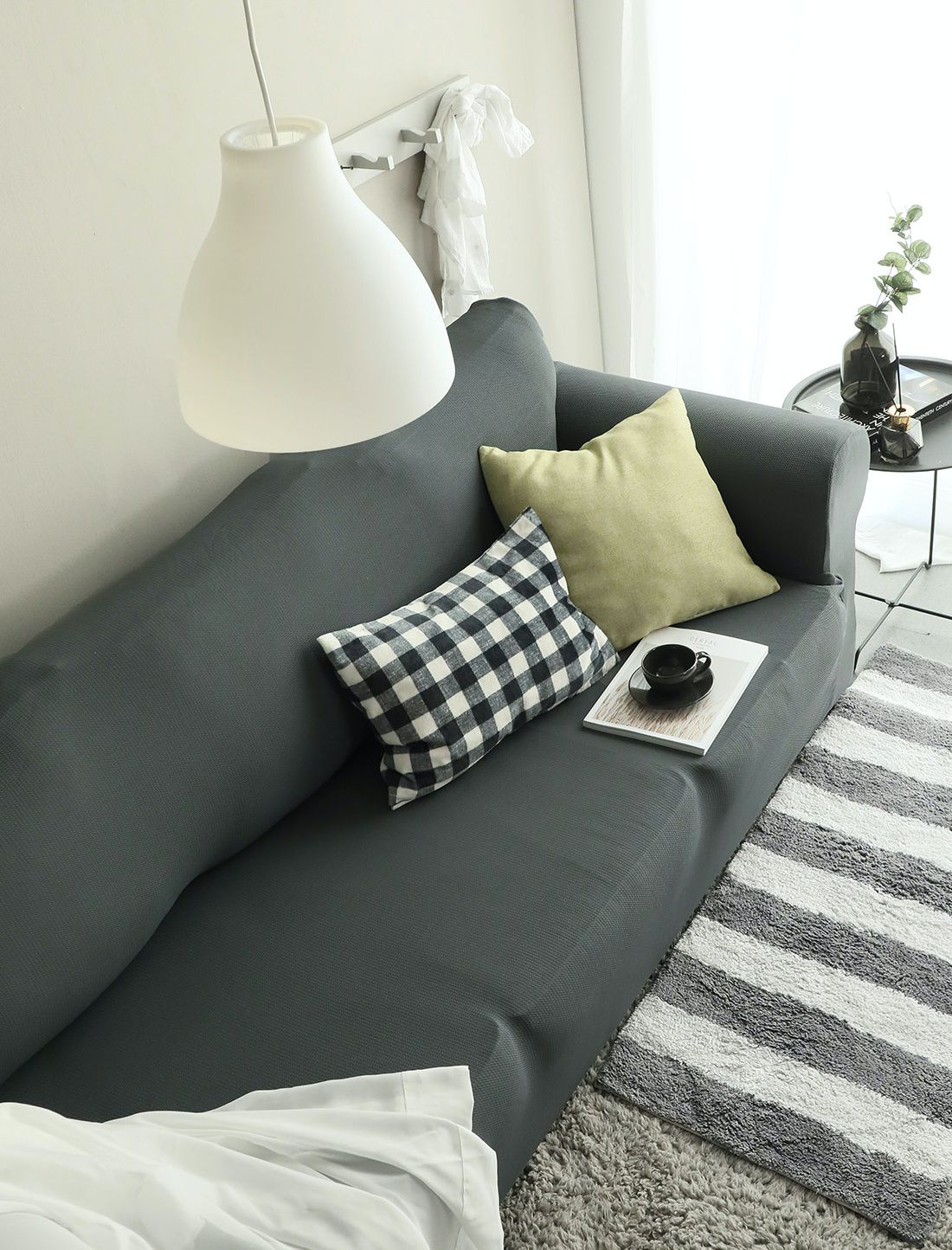 韓國 Prielle - 包覆型超彈力透氣防污沙發套-深灰