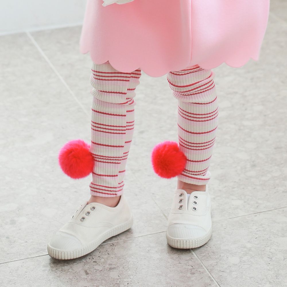 韓國 Coco Rabbit - 大球球條紋拼接內搭褲-亮粉紅