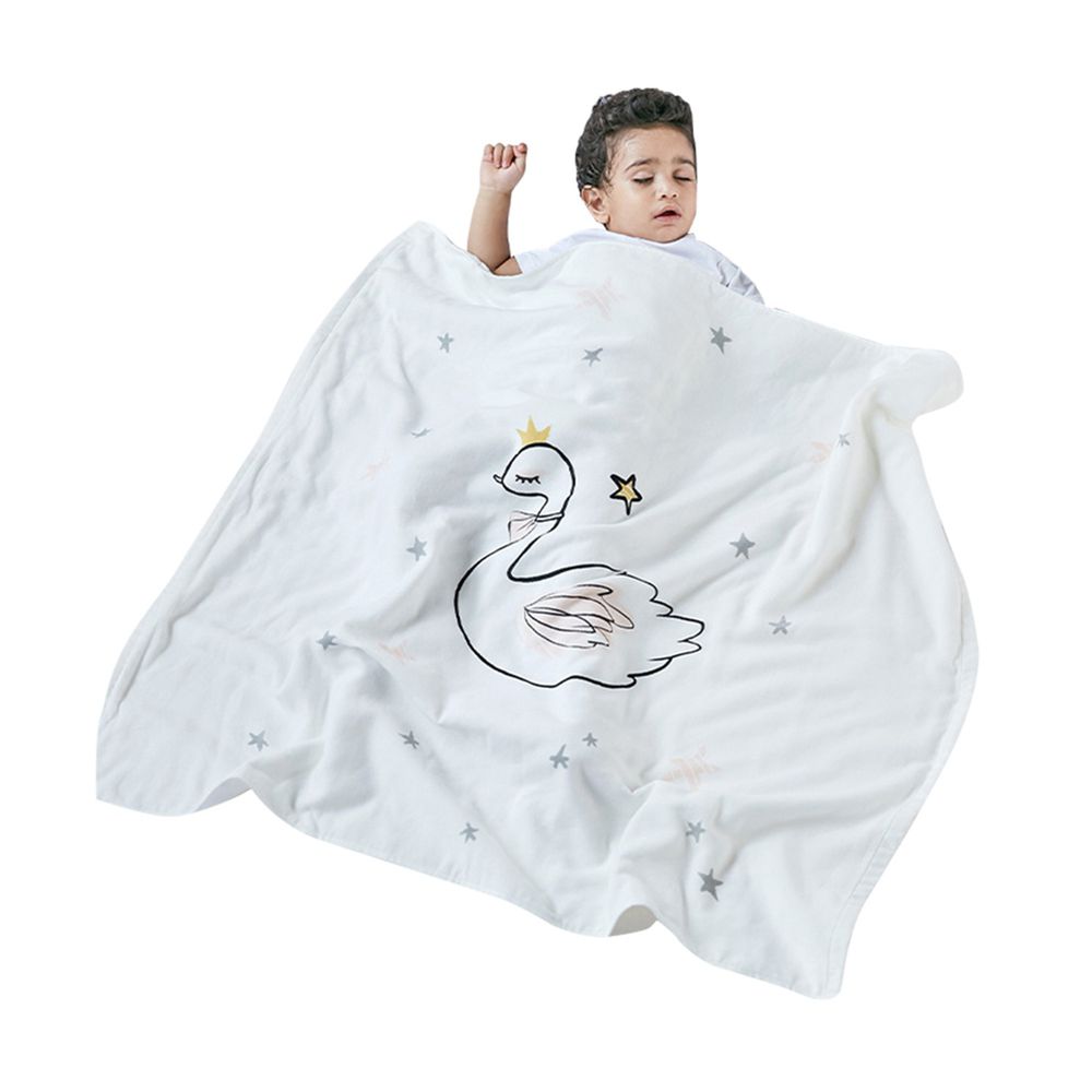 Muslin Tree - 印花純棉紗布蓋毯/浴巾-天鵝 (90*100cm)