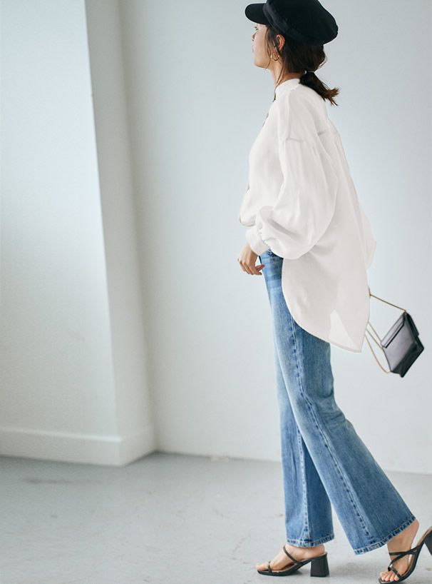 日本 GRL - 絲滑薄透感寬版長袖上衣/罩衫/外套-氣質杏