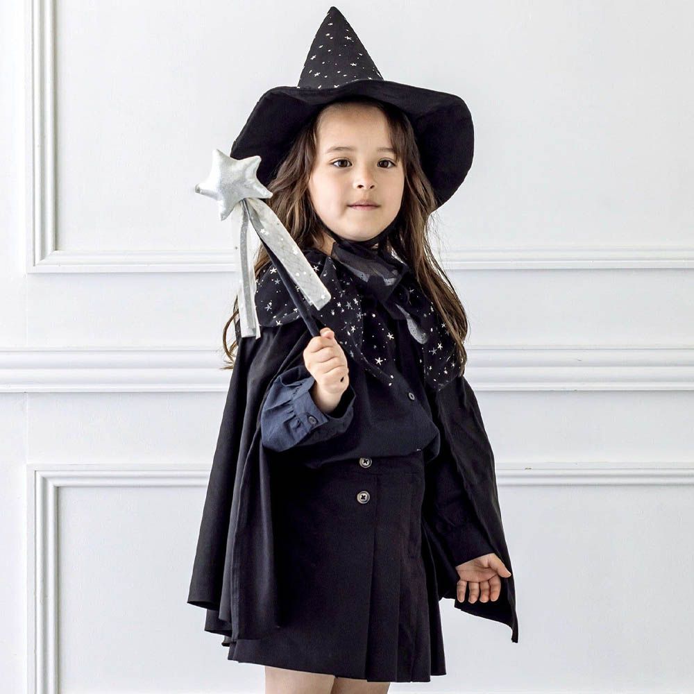 星星女巫帽+薄紗領斗篷(2件組)-黑 (90-110cm)