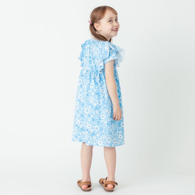 日本 evercloset - 少女花卉雙層荷葉袖洋裝-粉紅