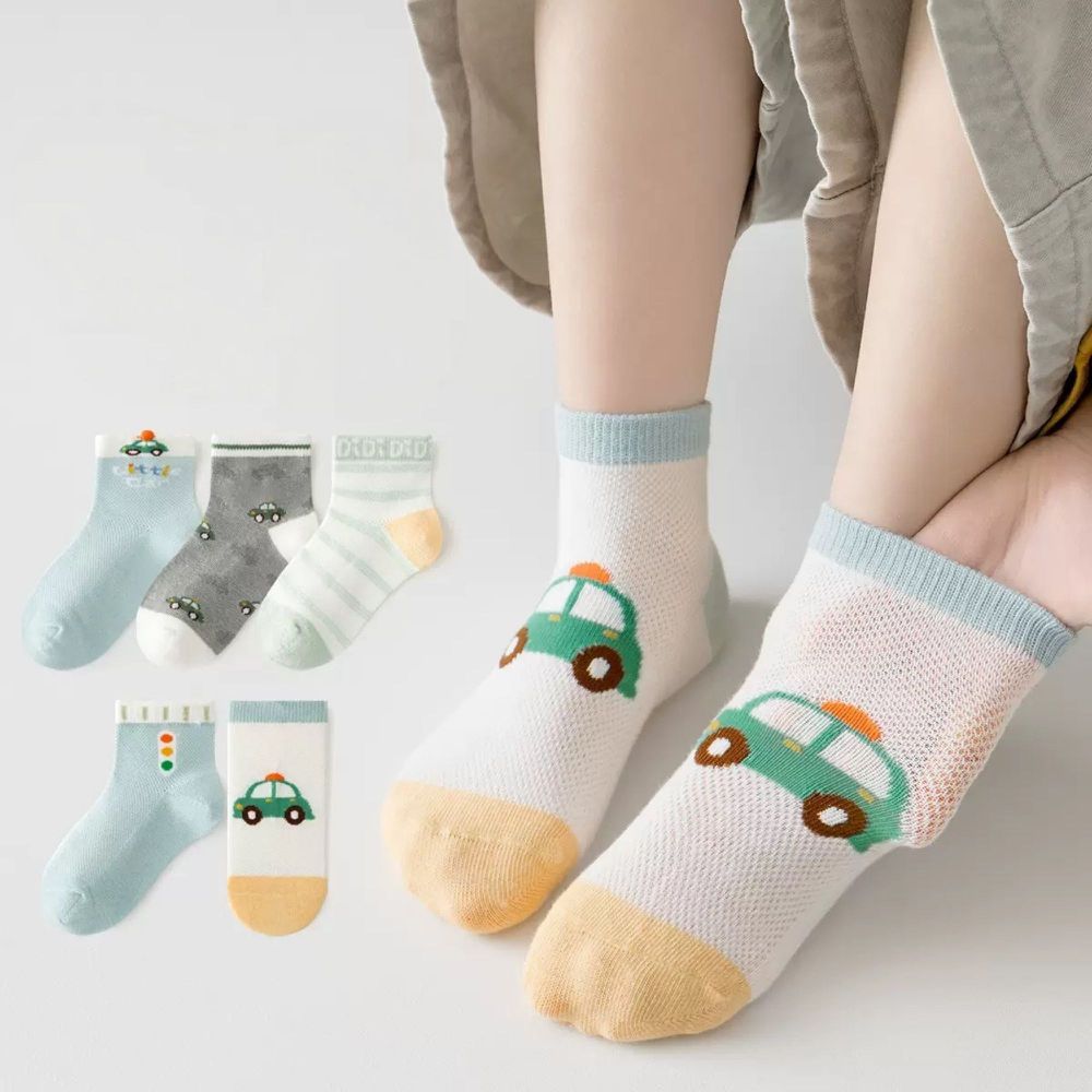 汽車叭叭透氣網眼棉襪-短筒襪-5 雙一組