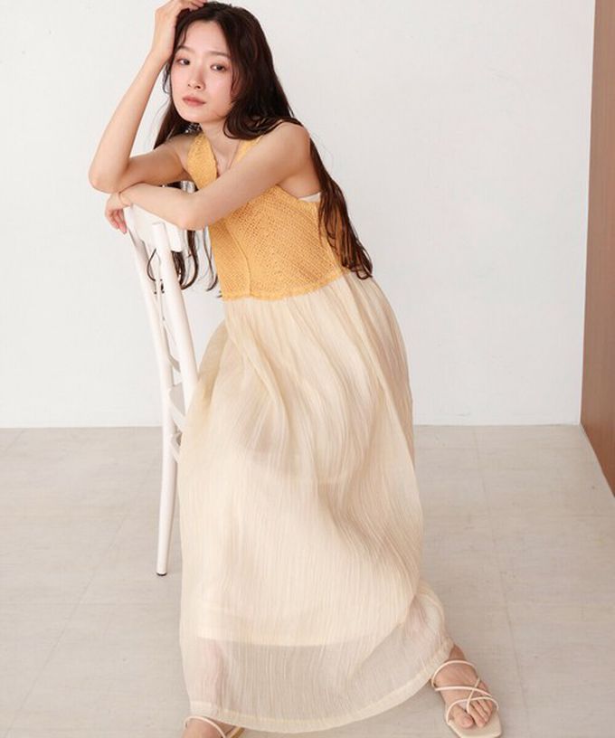 日本 Bab - 夏日氛圍鉤針縐紗背心裙-象牙白