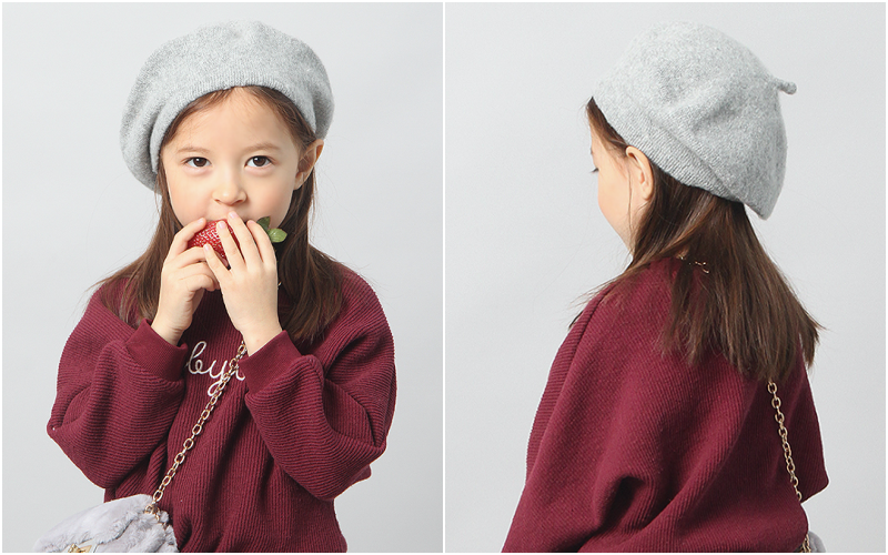 韓國 Babyblee - 羊毛素色貝蕾帽-淺粉紅 (FREE)