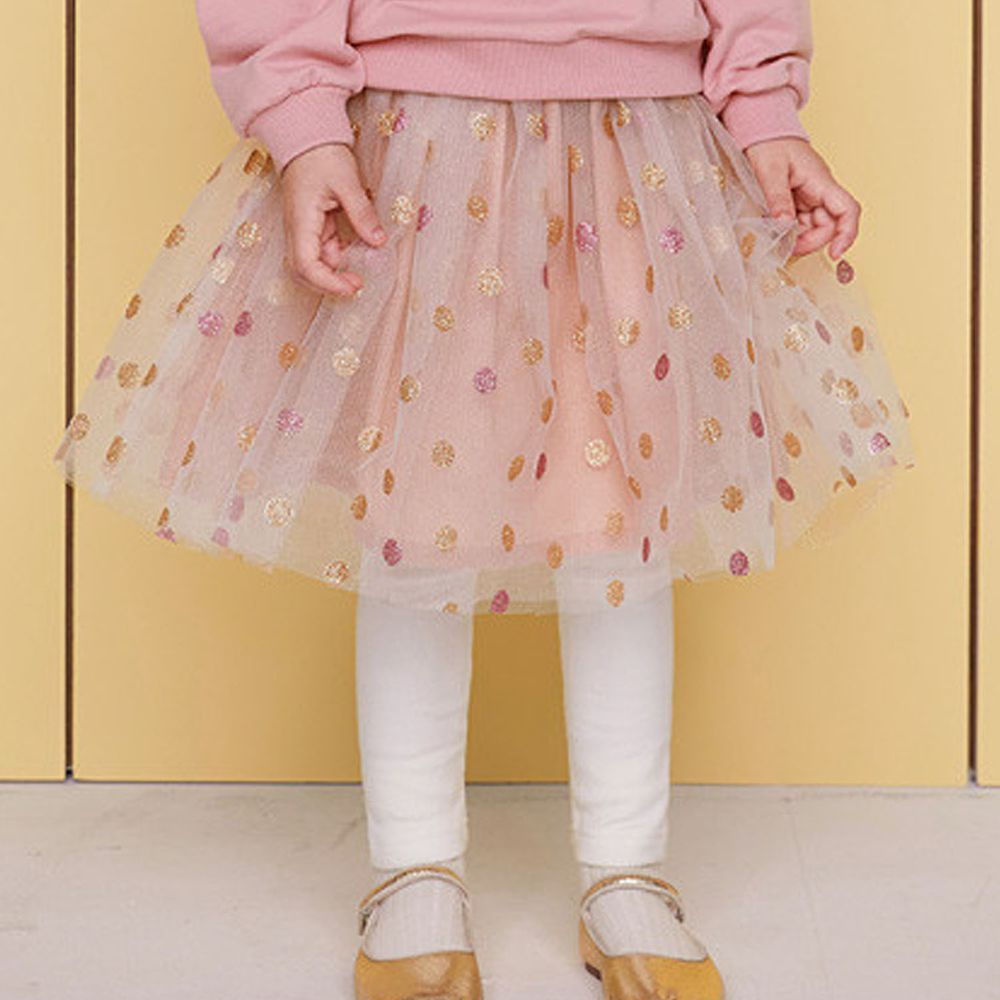 韓國 WALTON kids - 波點網紗褲裙-粉紅
