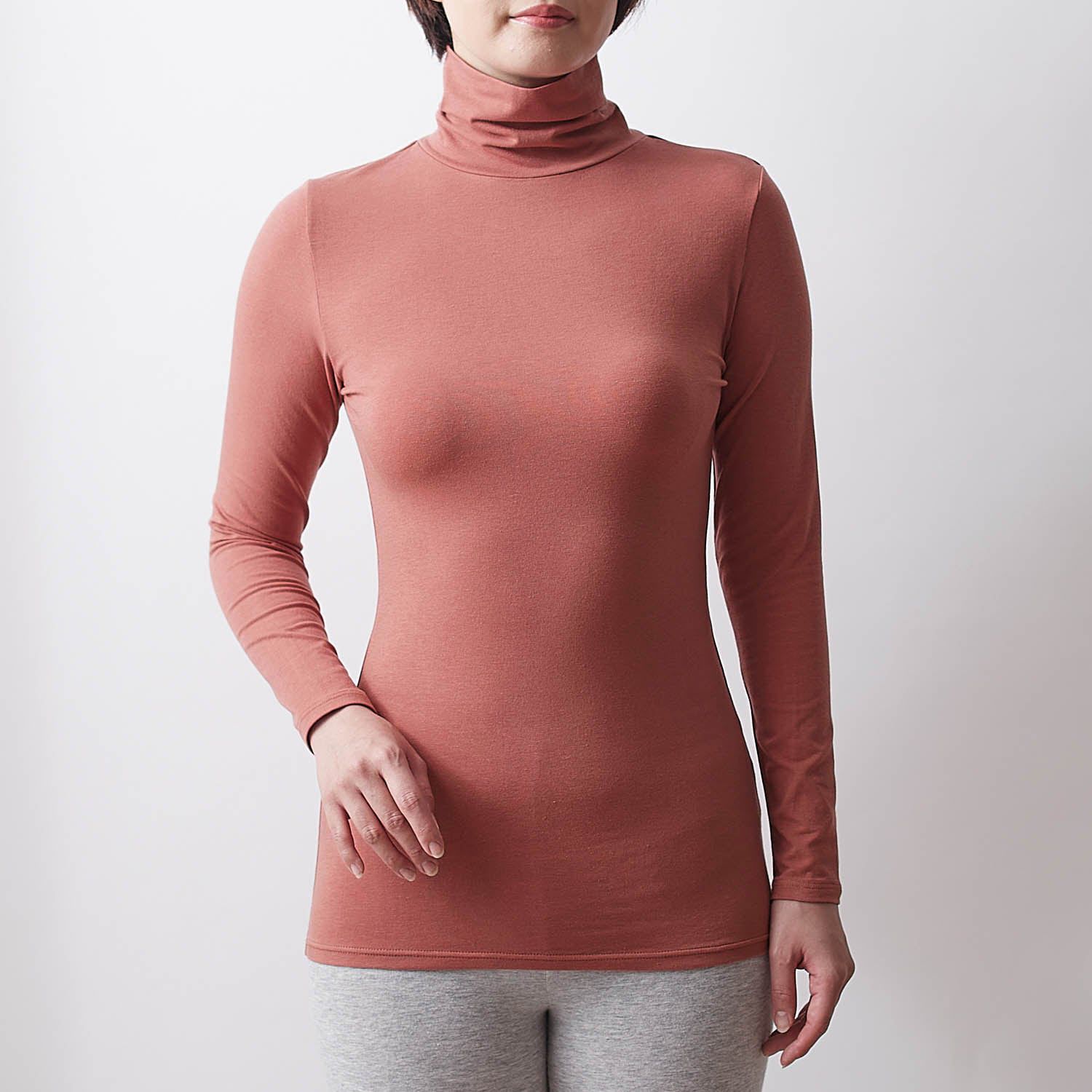 日本千趣會 - 95%棉 高領舒膚長袖發熱衣-媽媽-深灰