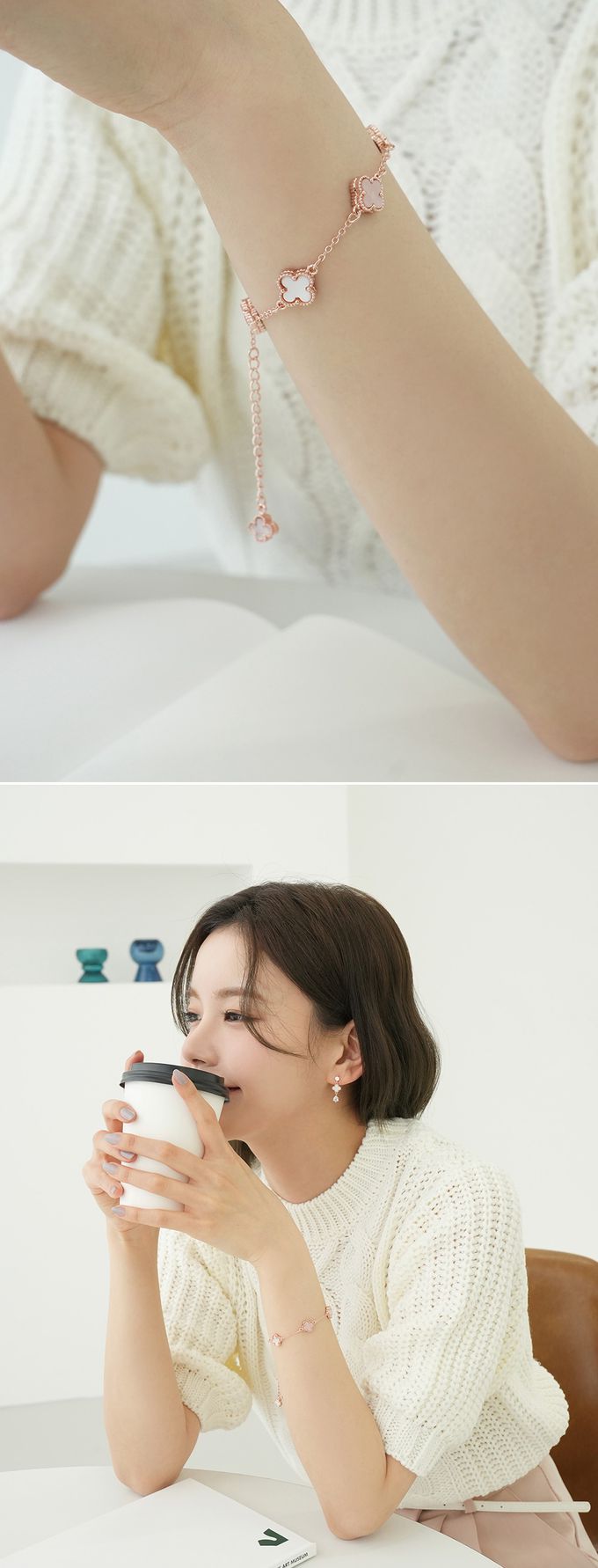 韓國 Soo&Soo - 雙面幸運草拋光手鏈-紫 (長度16cm)