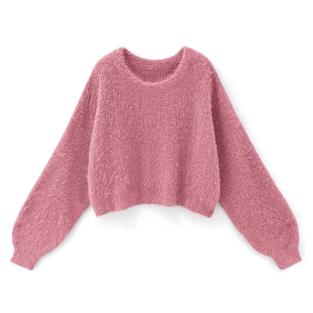 甜美毛海澎澎袖短版毛衣-桃粉 (F)