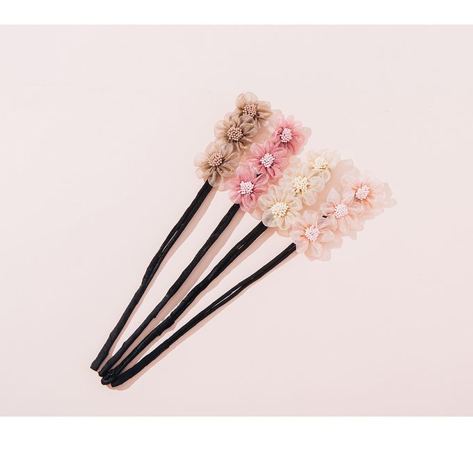 韓國 Soo&Soo - 手工浪漫花飾盤頭髮飾-棕 (約4.5*11*31cm)