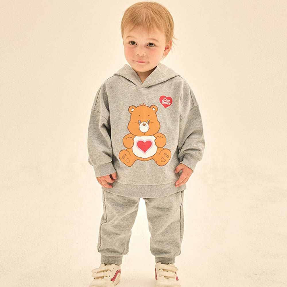 聯名款愛心熊純棉連帽長袖套裝-灰