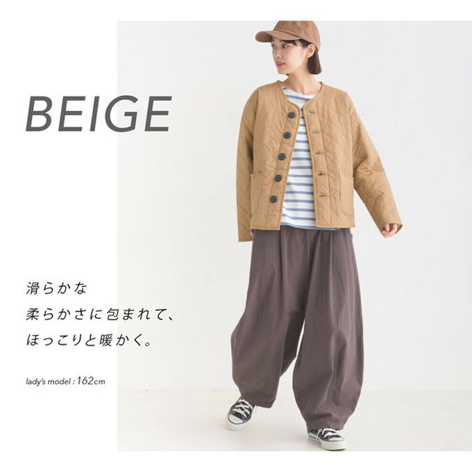 日本 OMNES - 超柔厚刷毛高密度衍縫圓領外套-杏