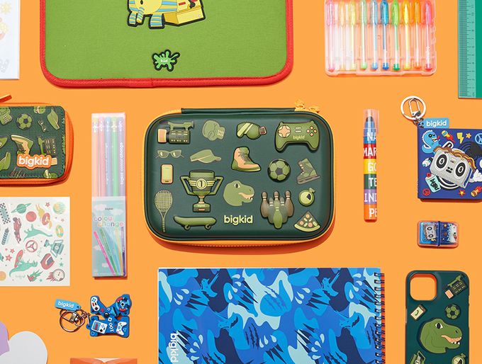 韓國 bigkid - 寬版雙拉鍊大開口鉛筆盒-運動恐龍 (22*15*5cm)