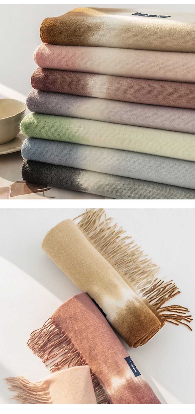 漸層優雅仿羊絨保暖圍巾-莫蘭迪綠 (200x65cm)