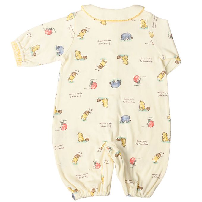 akachan honpo - 長袖連身衣-復古小熊維尼-米白色 (50~60cm)