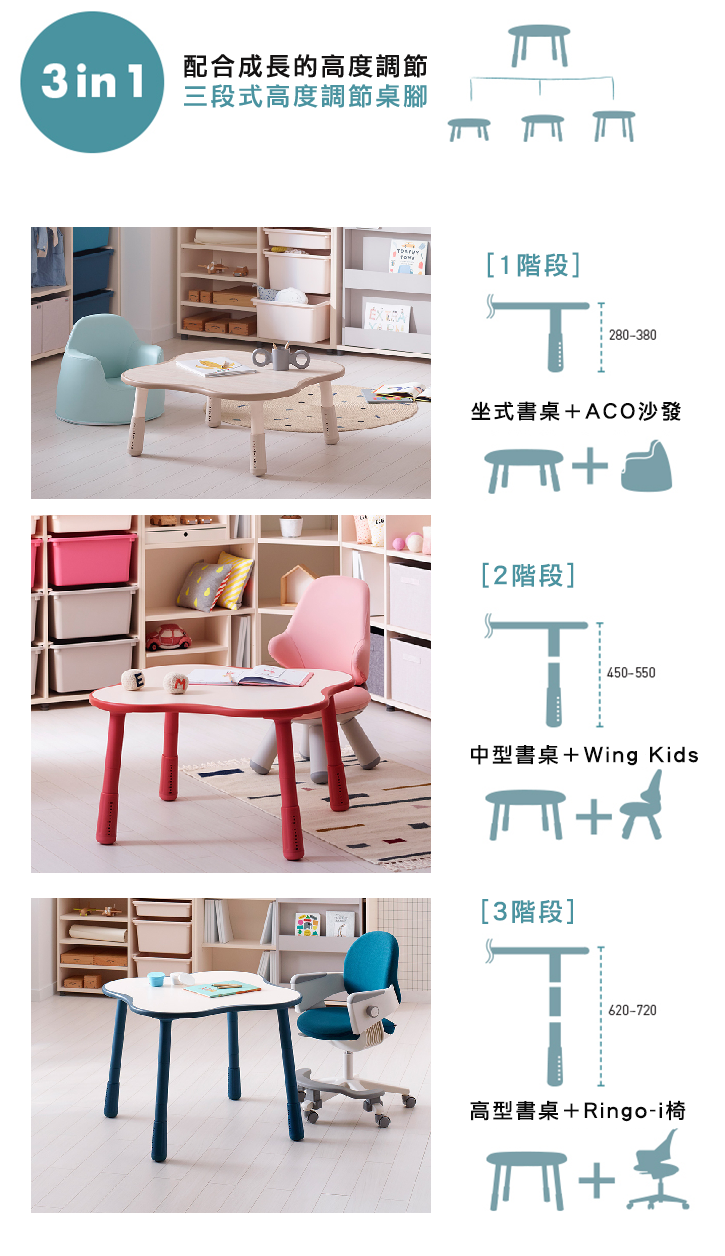 iloom怡倫家居 - Tinkle-Pop 兒童800型 三段式幸運草成長桌-原木色