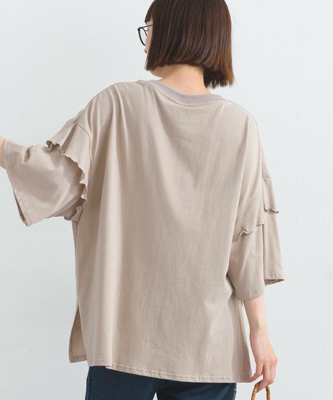 日本 Lupilien - 接觸冷感 學院風印花荷葉寬袖上衣-橘