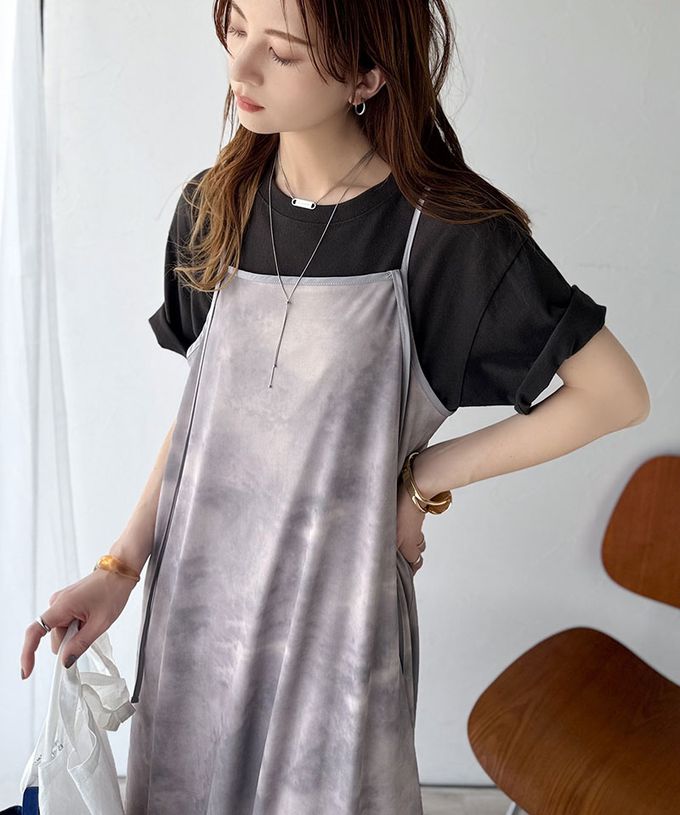 日本 Classical Elf - 2way奢華薄紗大理石印花吊帶洋裝-深藍