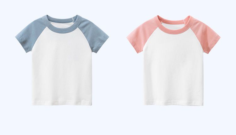 純棉短T-拼接款-藍+白