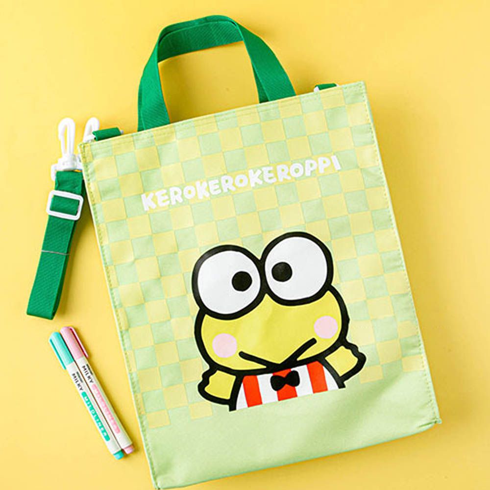 格紋印花立體手提/斜背補習包-卡通人物大眼蛙-黃X綠 (27x33cm)
