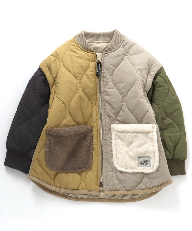 日本 BREEZE - 袖可拆2way絎縫拼接夾克/背心-軍綠