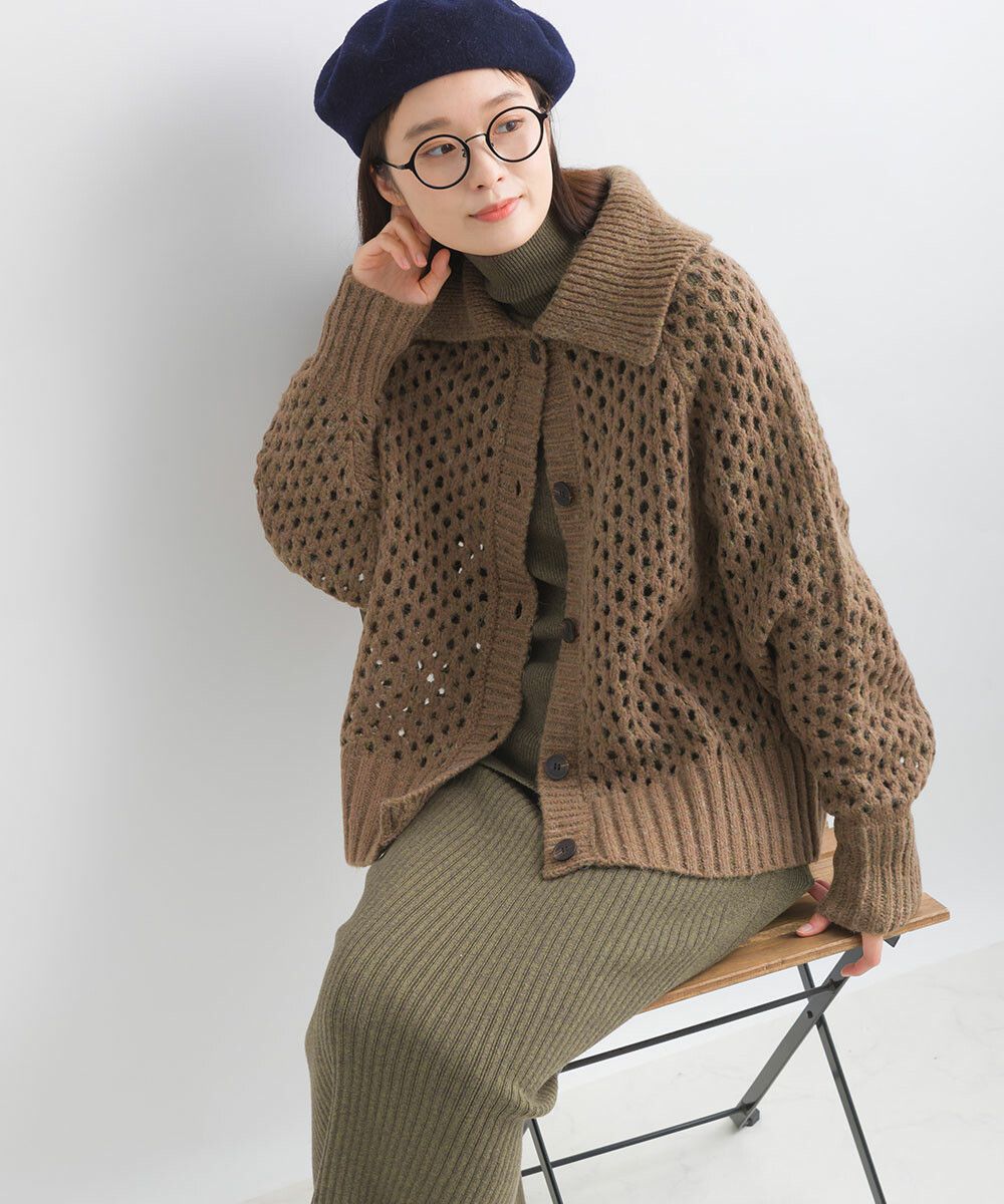 日本女裝代購 - 馬海毛觸感翻領粗針織外套-白