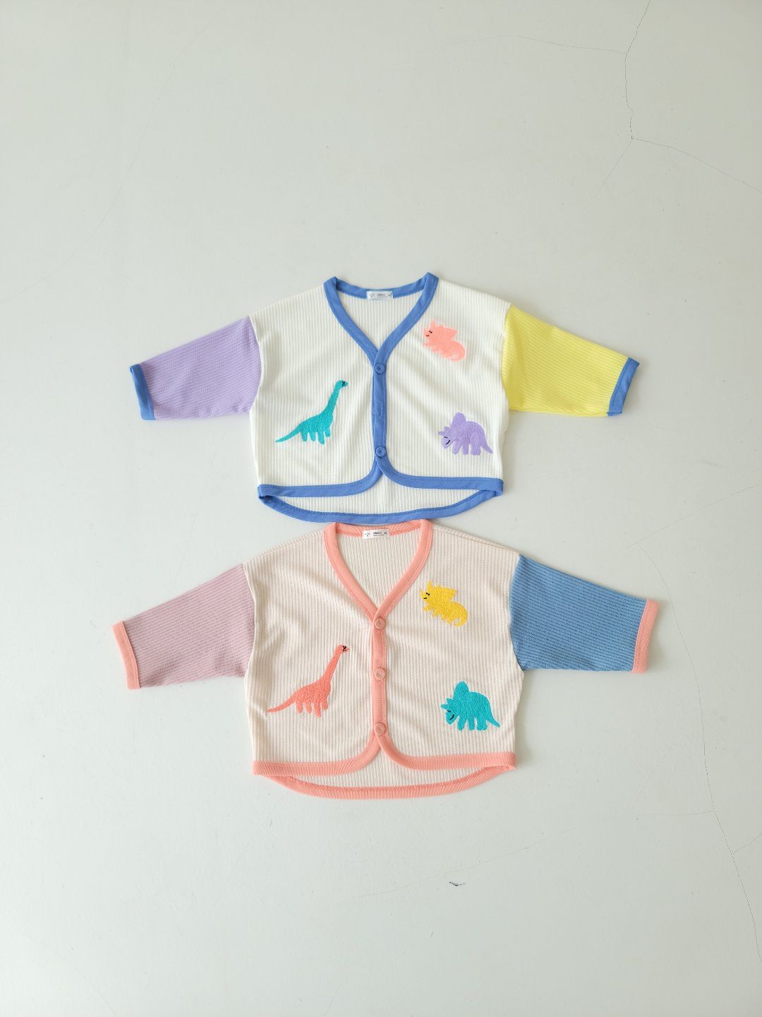 韓國 Mimico - 三色恐龍拼接色小外套-紫X黃