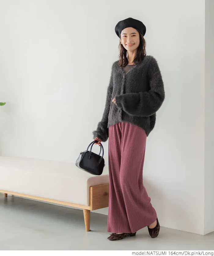 日本 COCA - [可剪裁] 垂墜感修身細摺長褲-灰杏