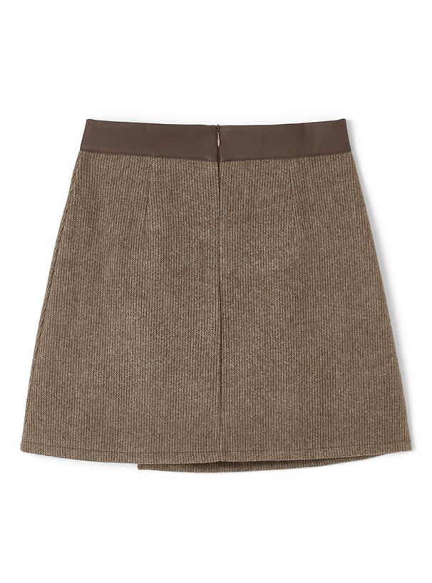 日本 GRL - 不規則裙擺排釦毛呢短裙(附安全褲內襯)-黑