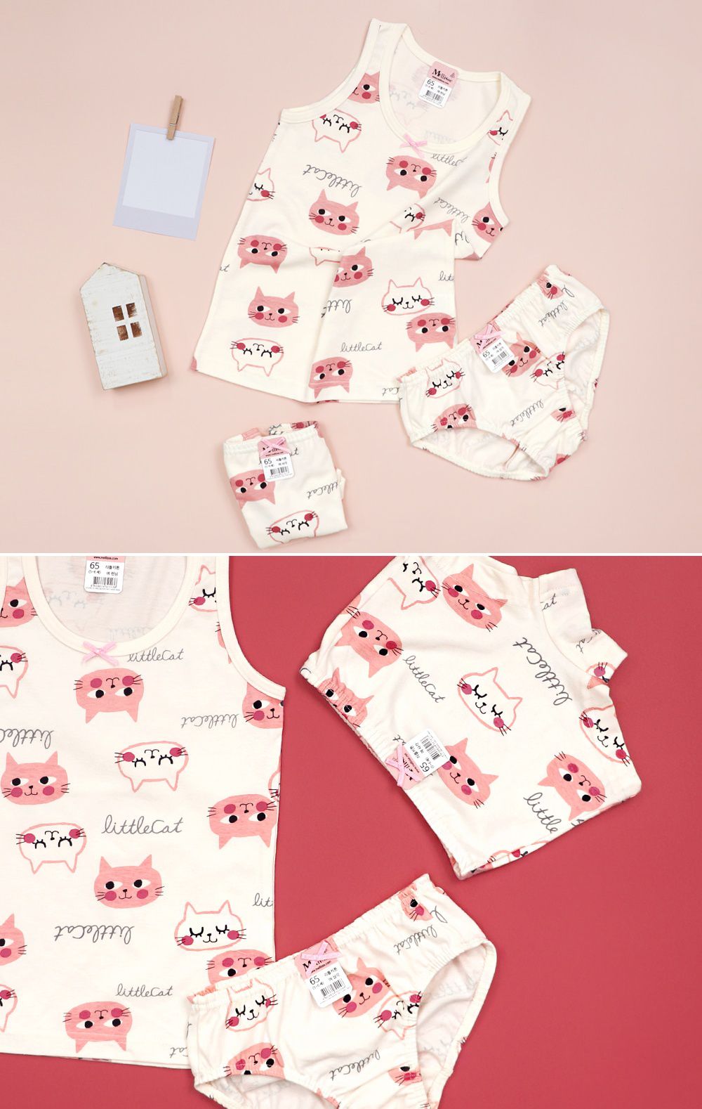 韓國 Mellisse - 純棉四角褲(女寶)-粉紅貓咪