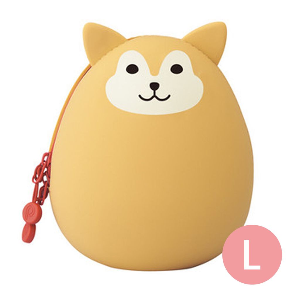 日本文具 LIHIT - 圓筒式胖胖收納包-柴犬 (L(14x12x9.6cm))