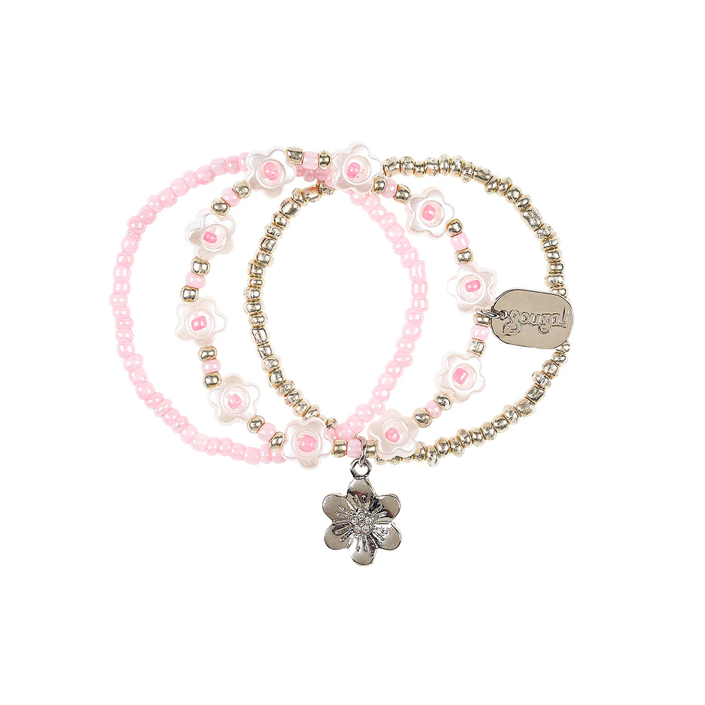 蘇絲粉珠花朵銀珠手鍊3入組